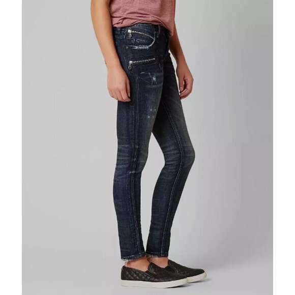 Rock Revival Moto Cladelle Skinny Jeans Low Rise Stretch Blue Dark Wash - Picture 3 of 13